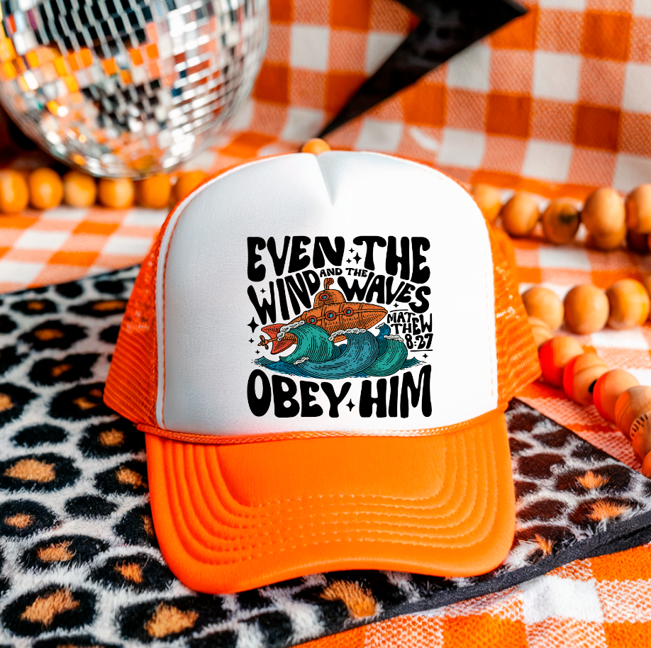 3 inch Even the Winds and Waves Obey Him Hat Transfers