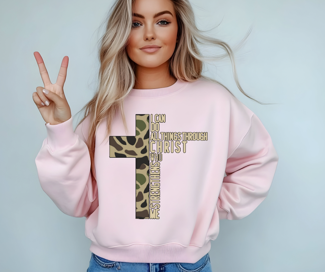 I Can Do All Things Through Christ Who Strengthens Me Camo Cross DTF Transfer
