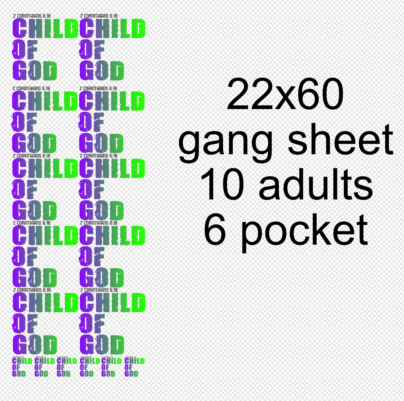 22x60 Purple Child of God Gang SHeet Transfer