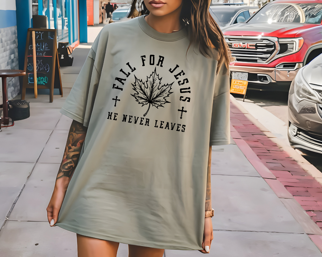 Fall for Jesus he Never Leaves Screen Print