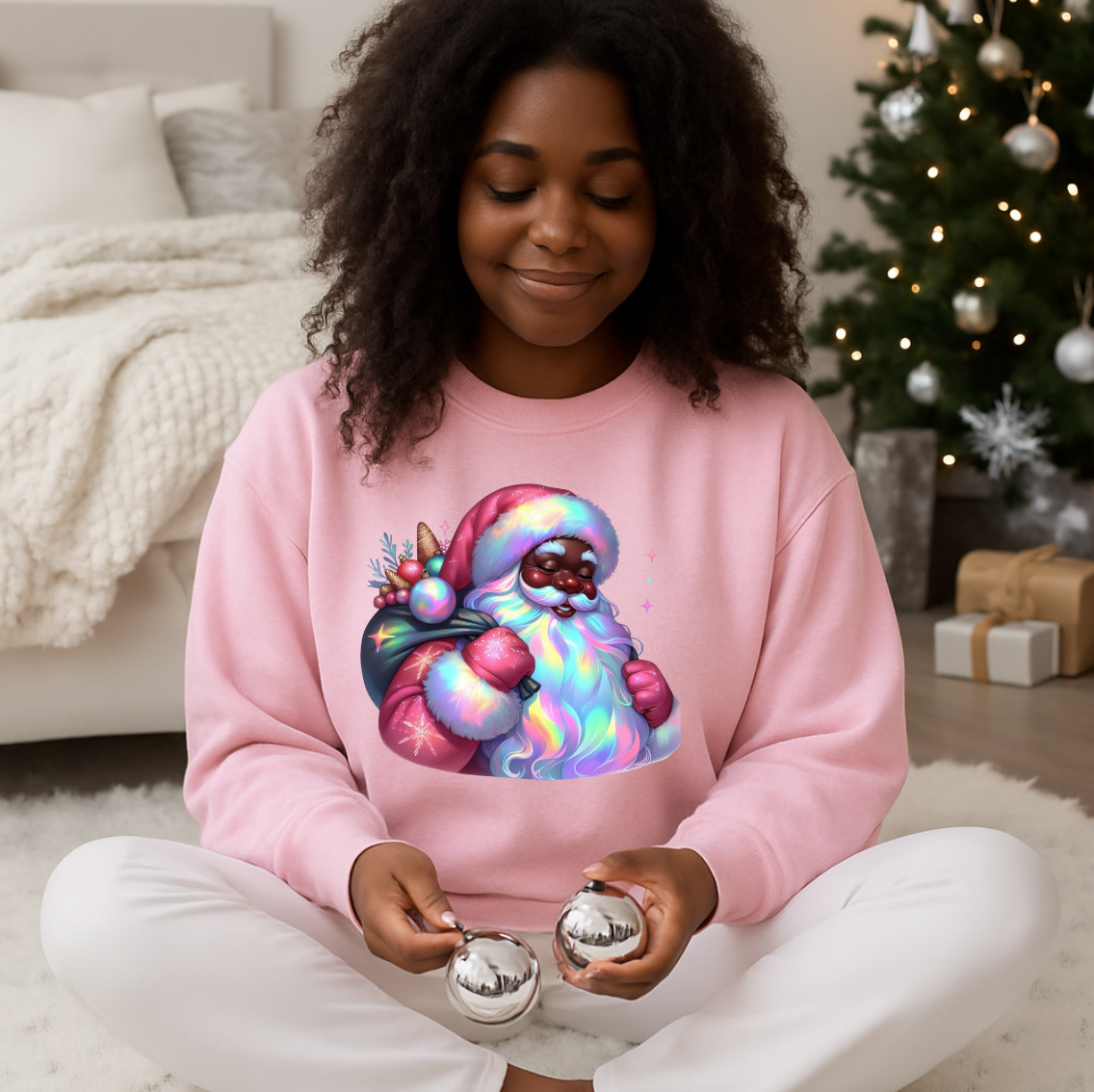 Iridescent Black Santa DTF Transfer