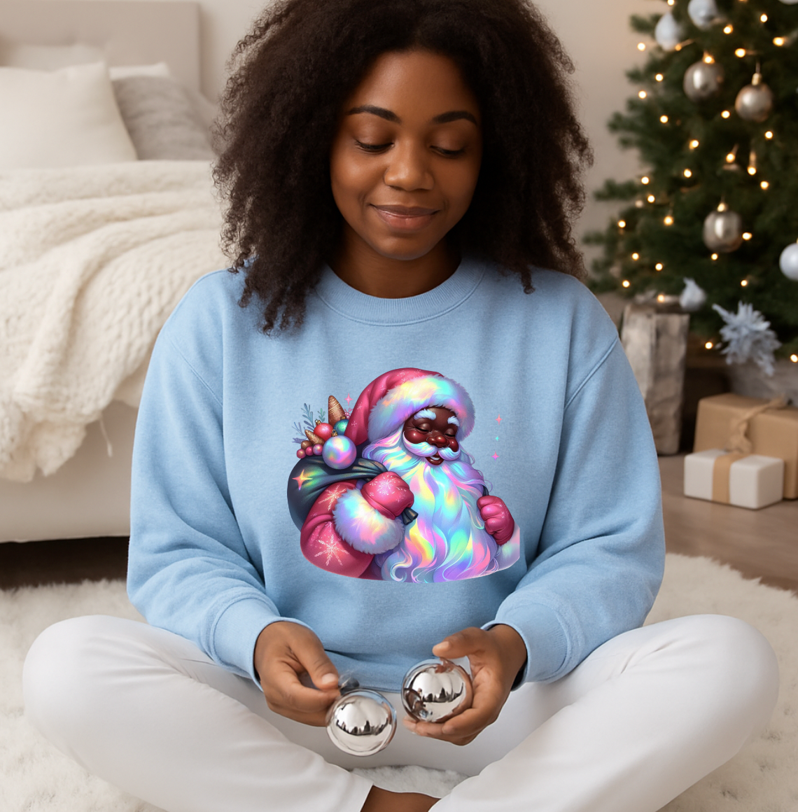 Iridescent Black Santa DTF Transfer