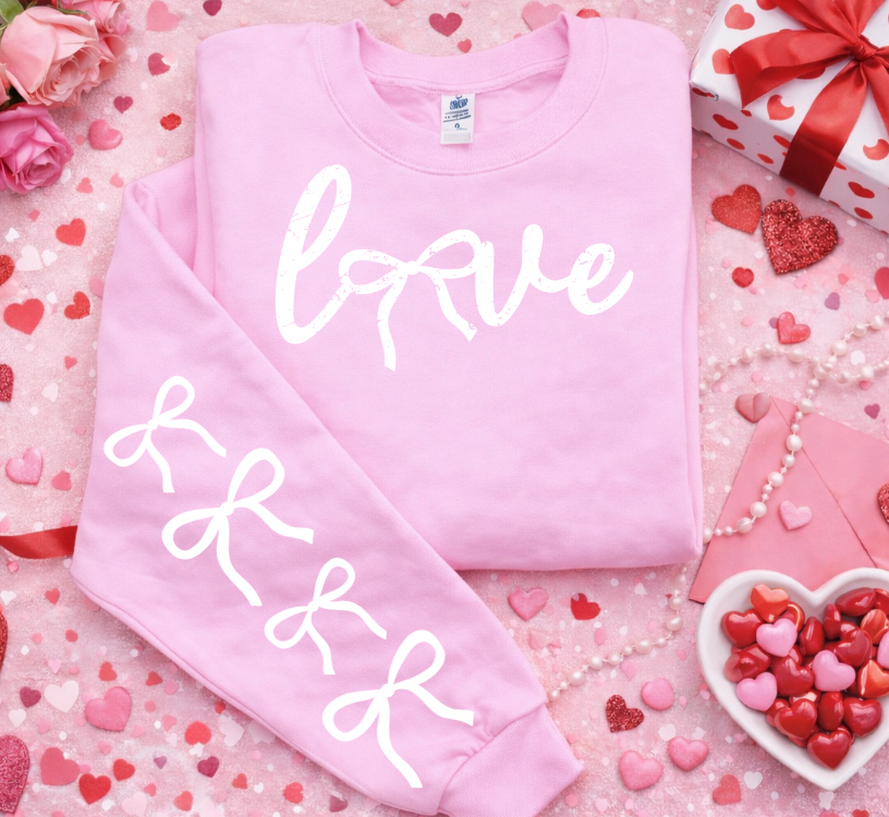 Love Bow Trendy Valentines Day Screen Print with Sleeves, Screen Print