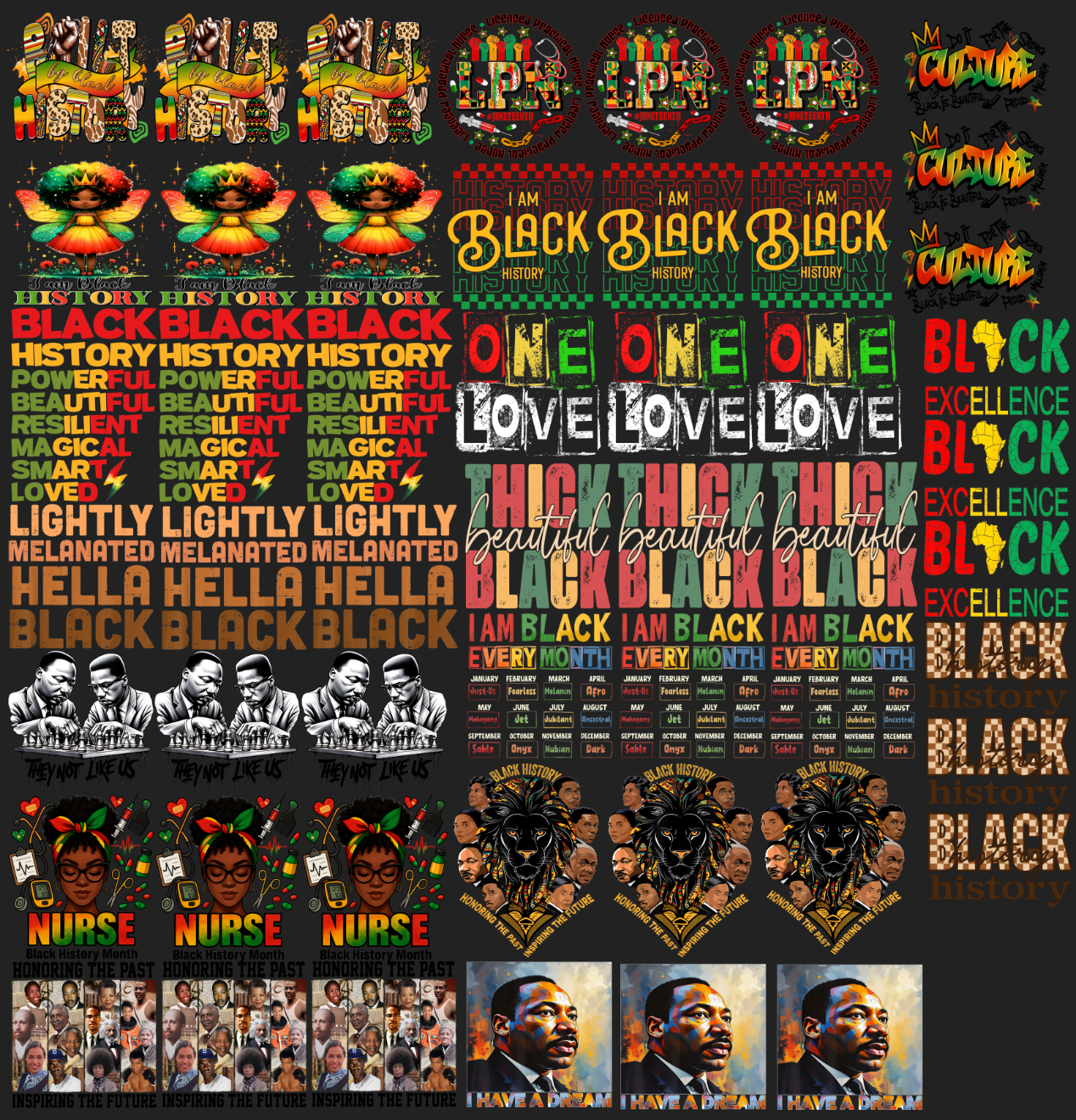 Black History Hat Gang Sheet Volume 2 22x24 + 48 Trucker Hat Size Transfers for Just $0.50 Each Print