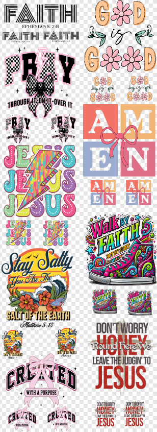 Christian Shirt & Hats 22 by 60 (9 shirts, 18 hats) Gang Sheet Transfers