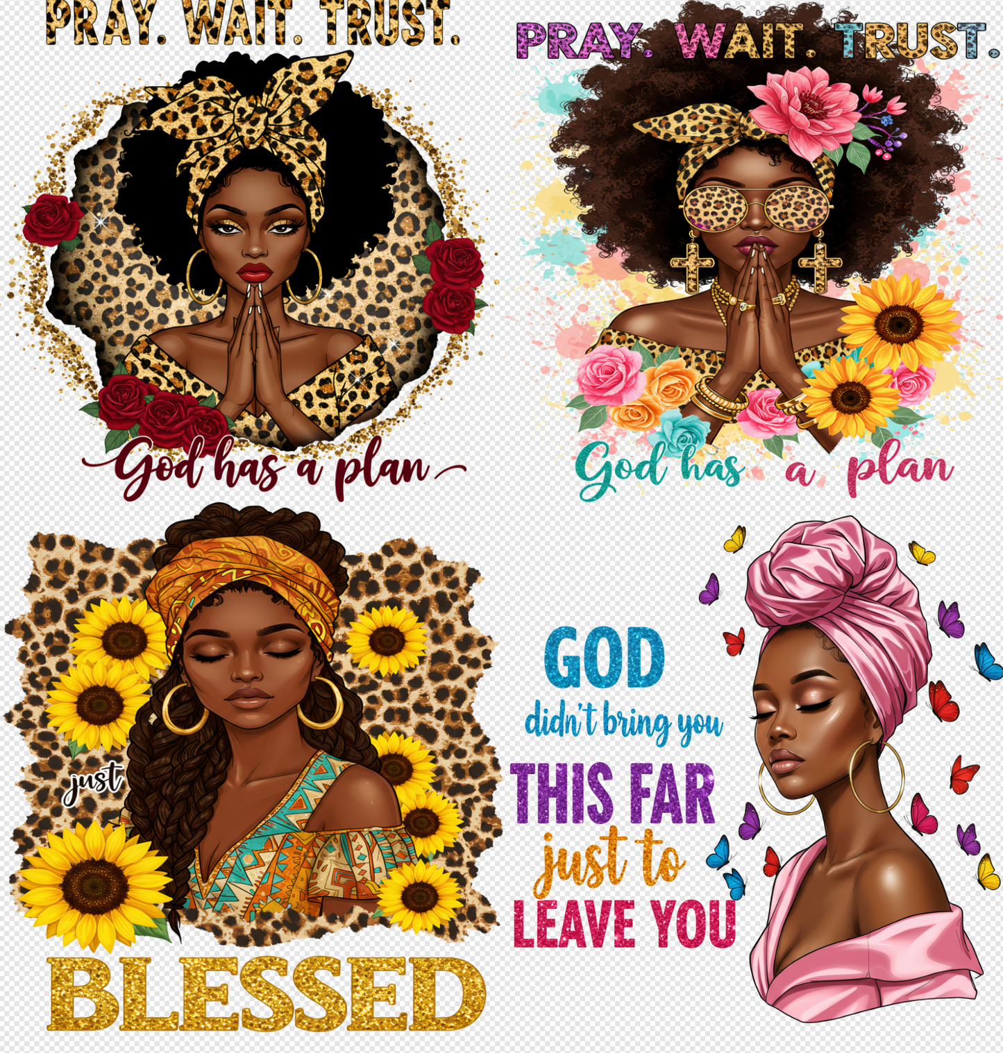 4 Print Black Woman Christian Bundle DTF Transfers