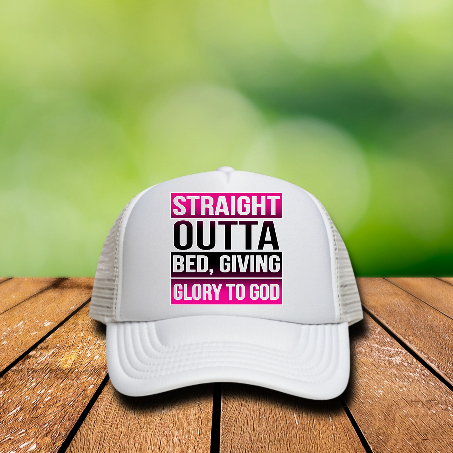 Pink Straight out the Bed and Giving God Glory Hat Transfers