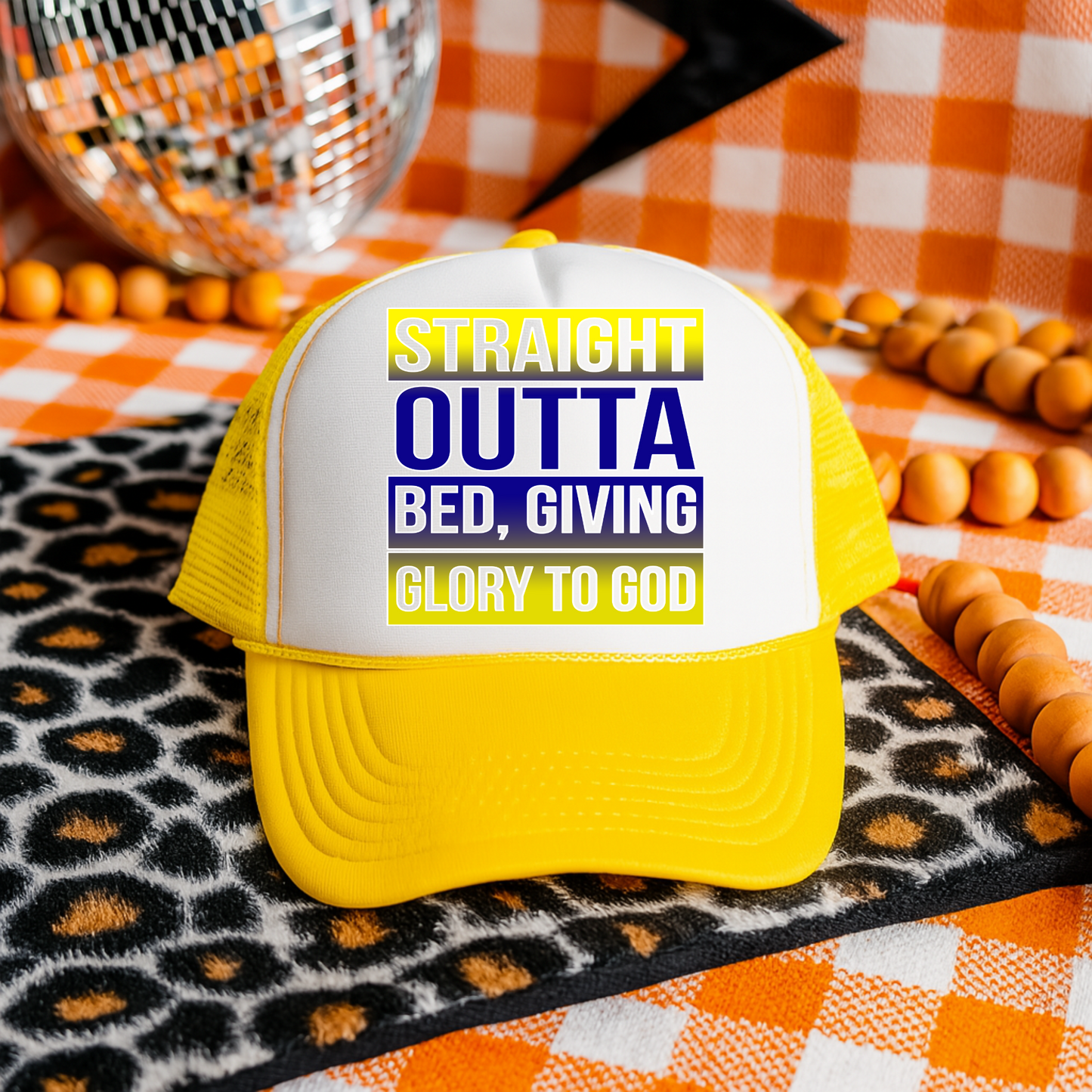 Blue Straight out the Bed and Giving God Glory Hat Transfers