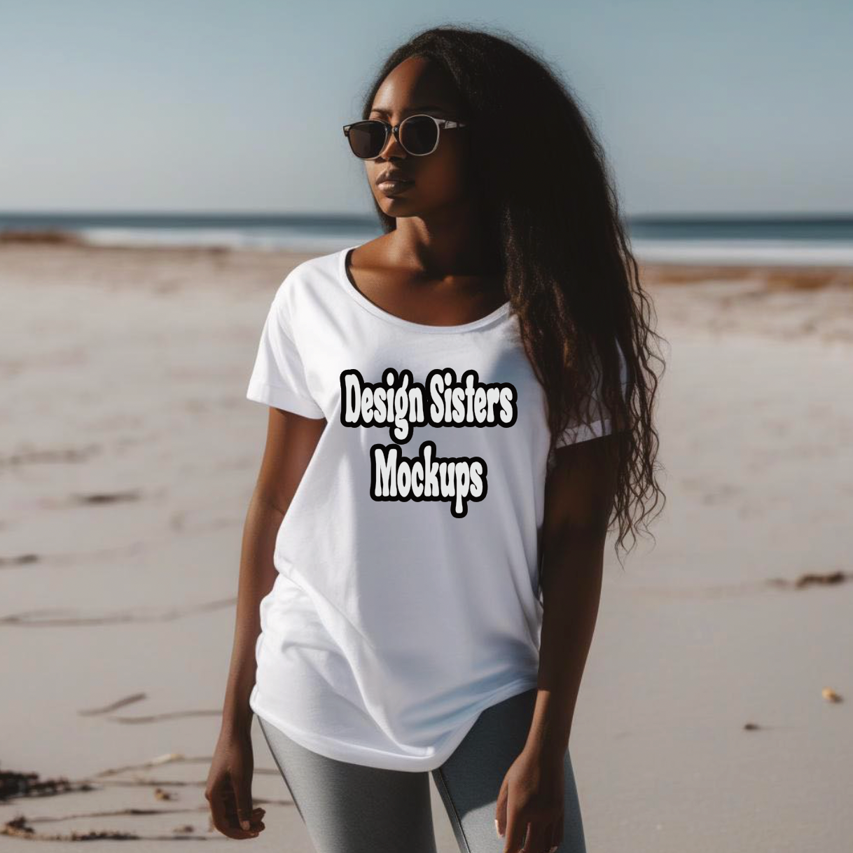 White Tshirt on the Beach Mockup