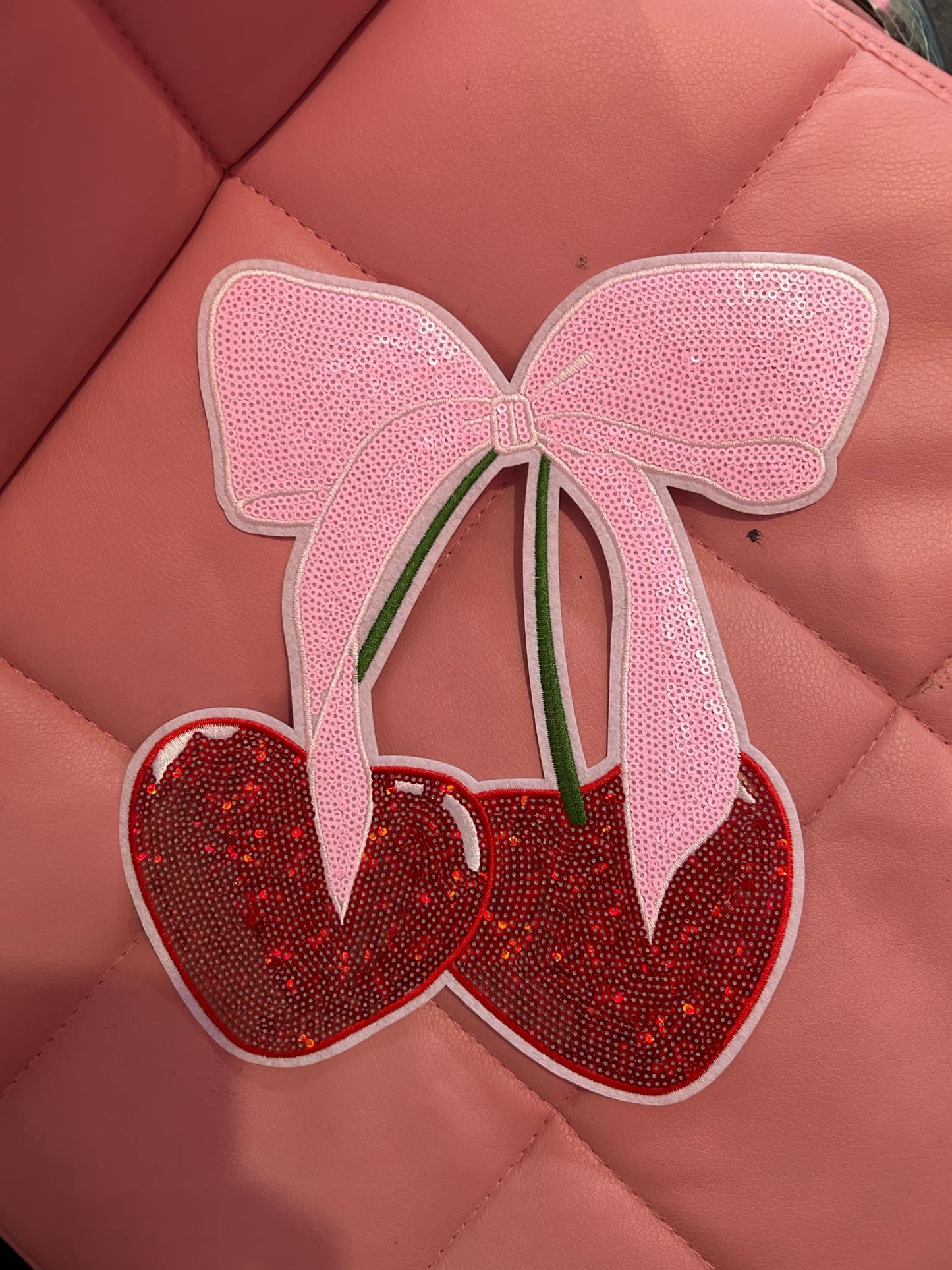 RED CHERRIES WITH BOW Chenille Patches