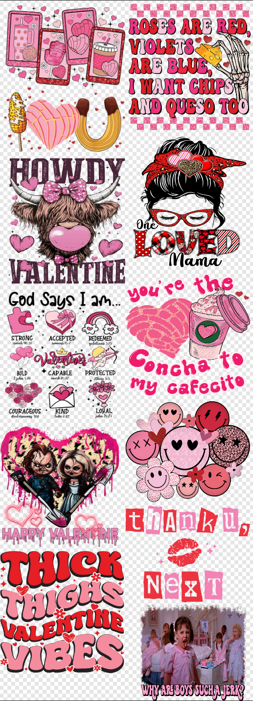 22x 60 Valentines 2 Gang Sheet Transfer