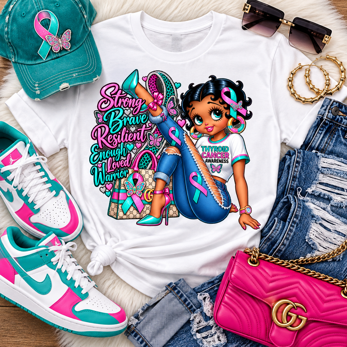 Thyroid Cancer Awareness Tee Shirt (Hat print sold separately)