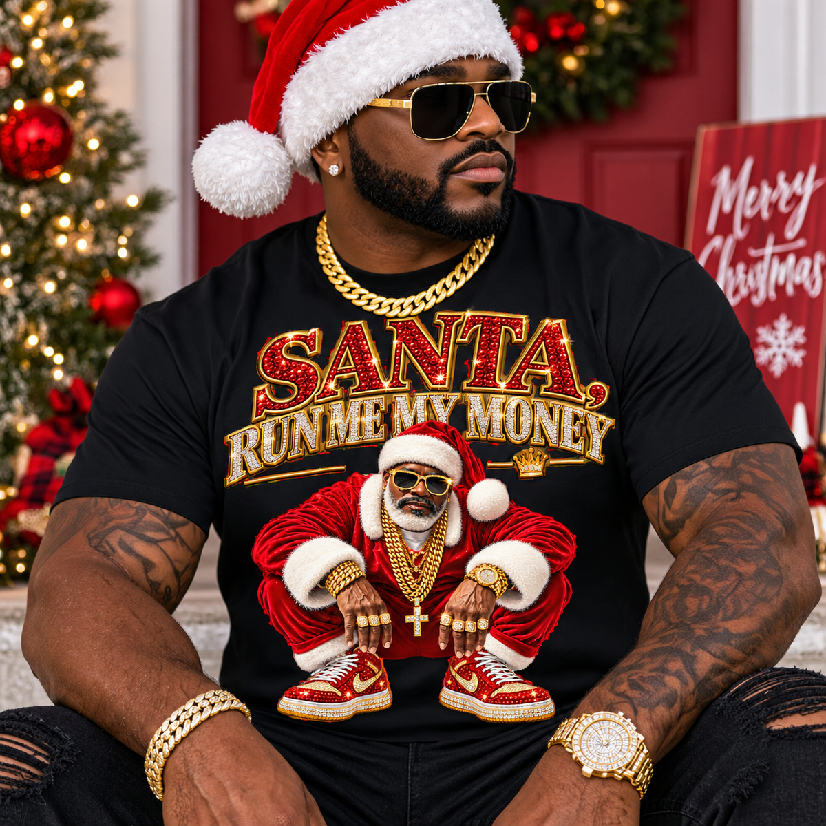 African American Santa Run me my Money DTF Transfer
