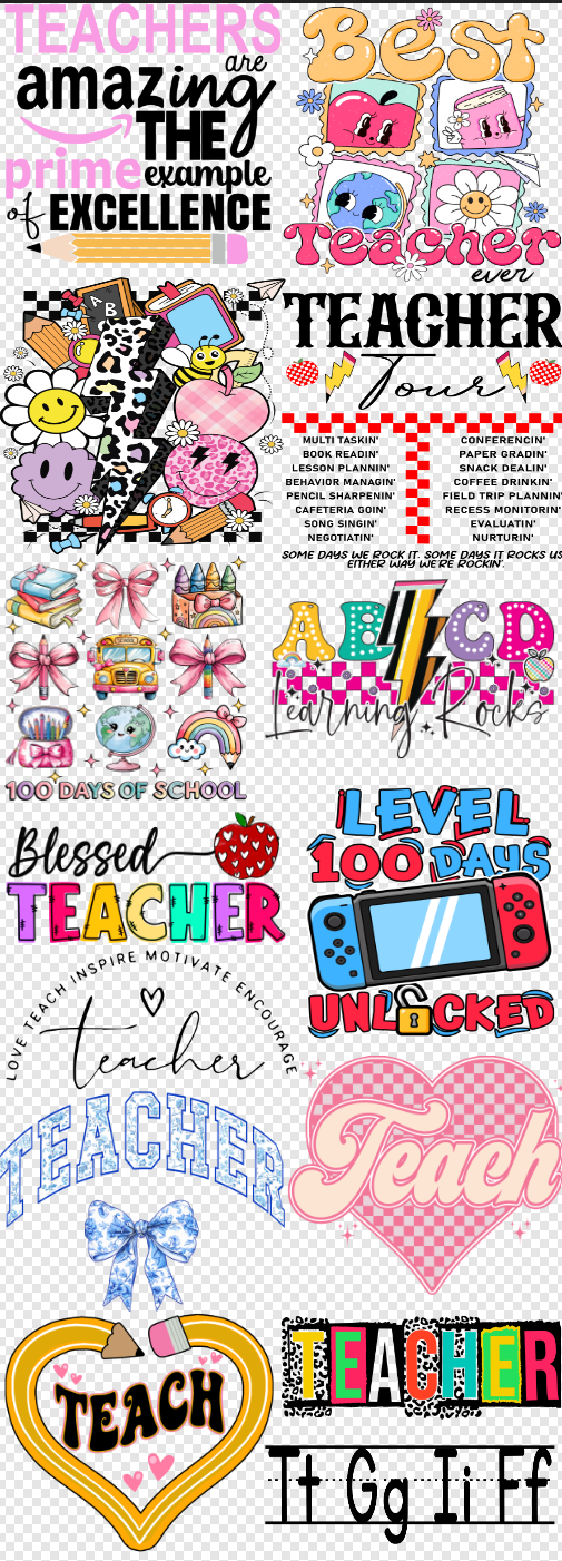 22x60 Teacher Sheet 2 DTF Gang Sheet (Cold Peel)