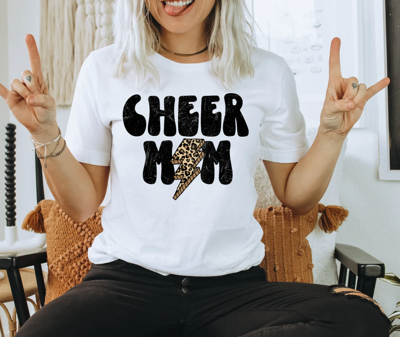 Cheer Mom with Cheetah Print Transfer