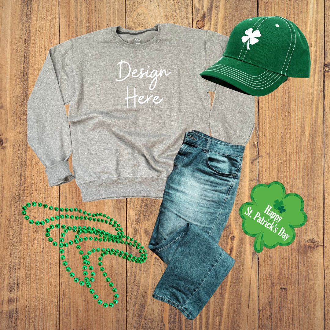 Grey Sweatshirt Gildan 18000 St Patrick Mockup, Sport Grey Gildan Mockup/ PNG/