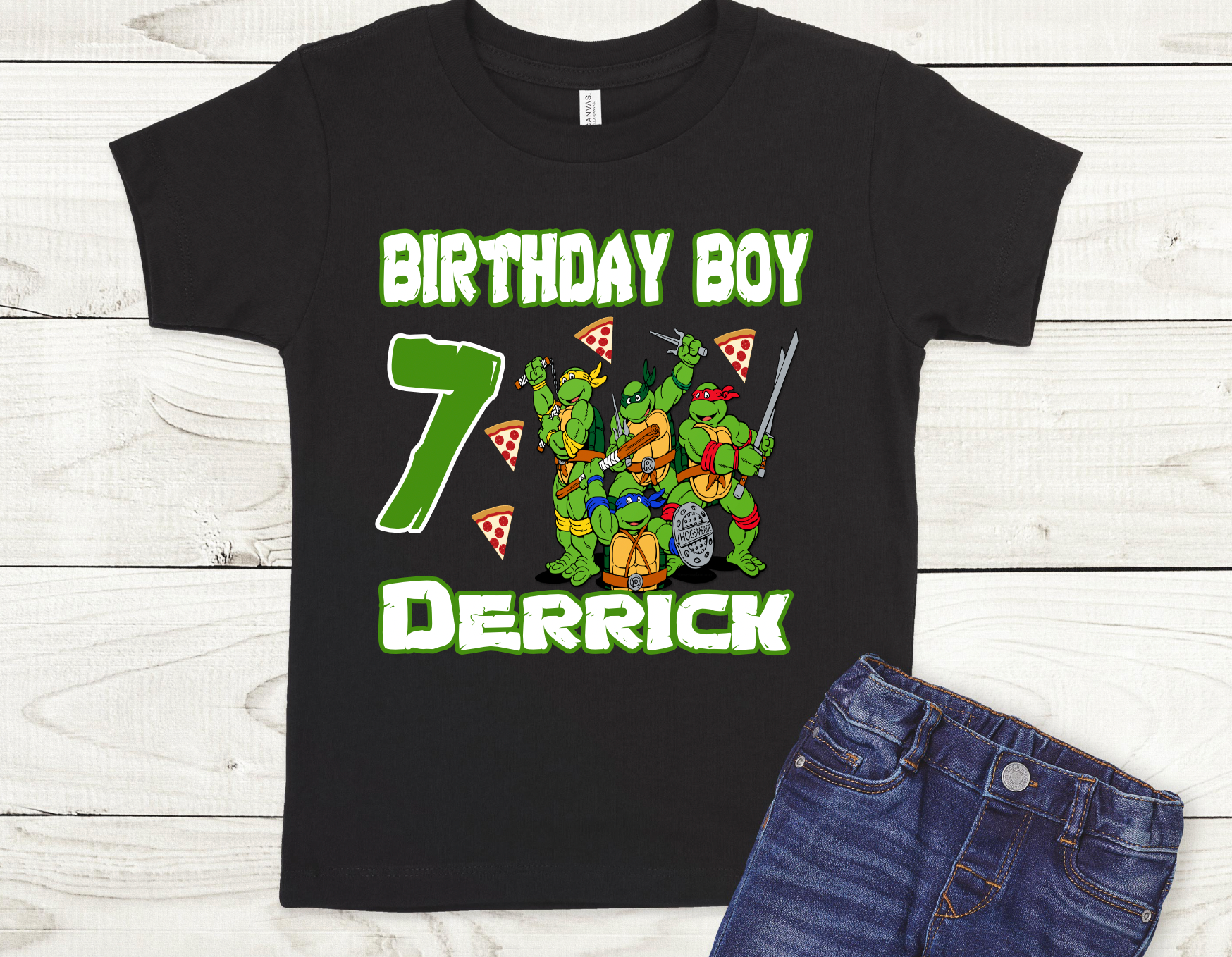 Teenage Mutant Ninja Turtles -TMNT Boy SHIRT Name & Birthday Number  1T,2T,3T,4T,5T,6T,7T