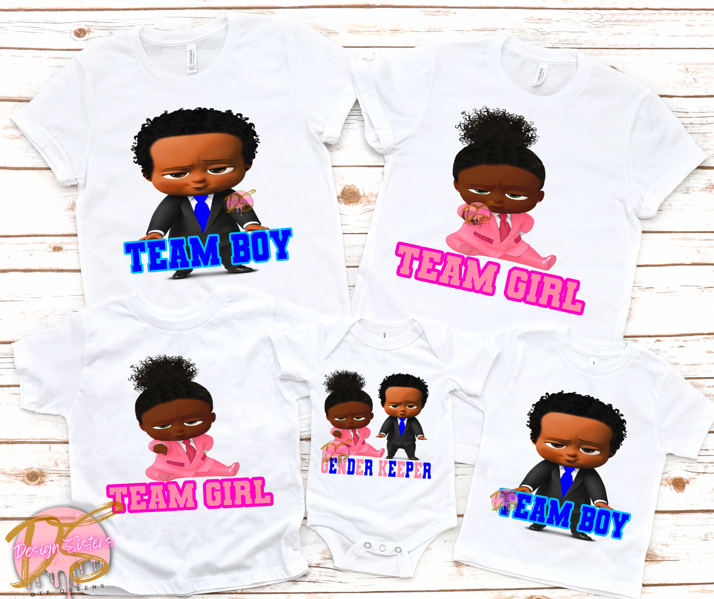 Boss Baby Team Boy, Team Girl and Gender Keeper PNG File Bundle ( African American) )