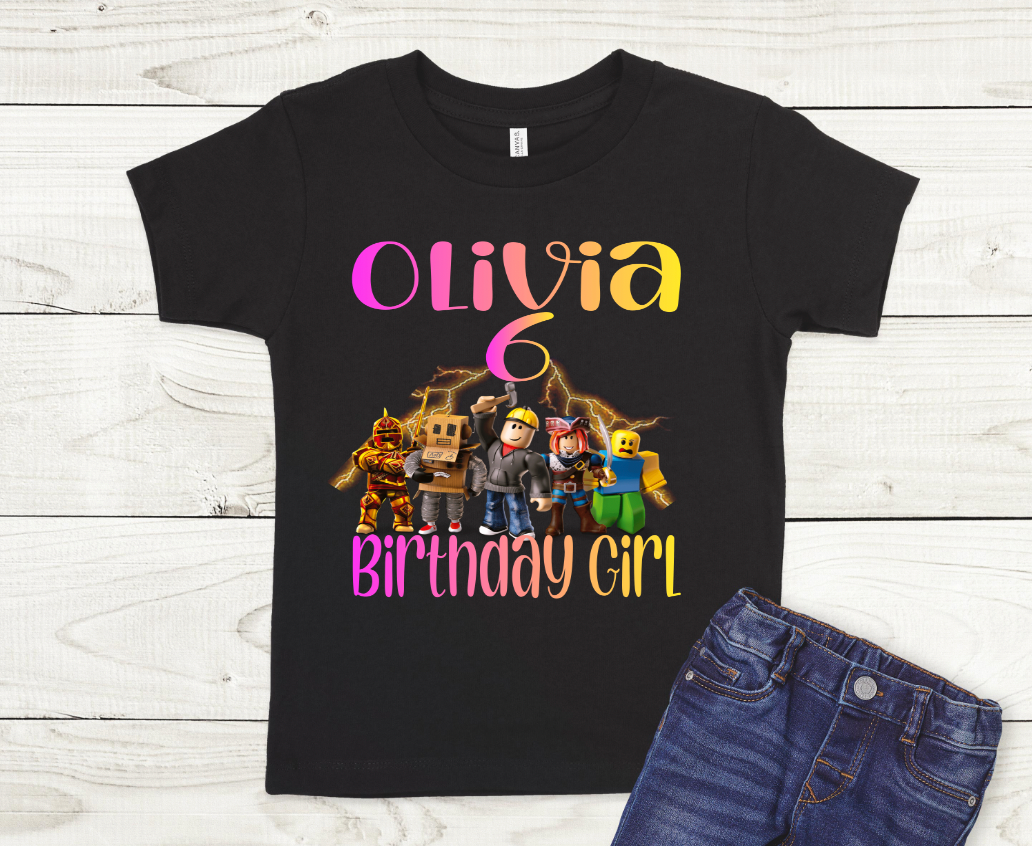 ROBLOX THEME GIRLS PERSONALISED BIRTHDAY T-SHIRT ANY NAME,NUMBER, FONT  COLOUR