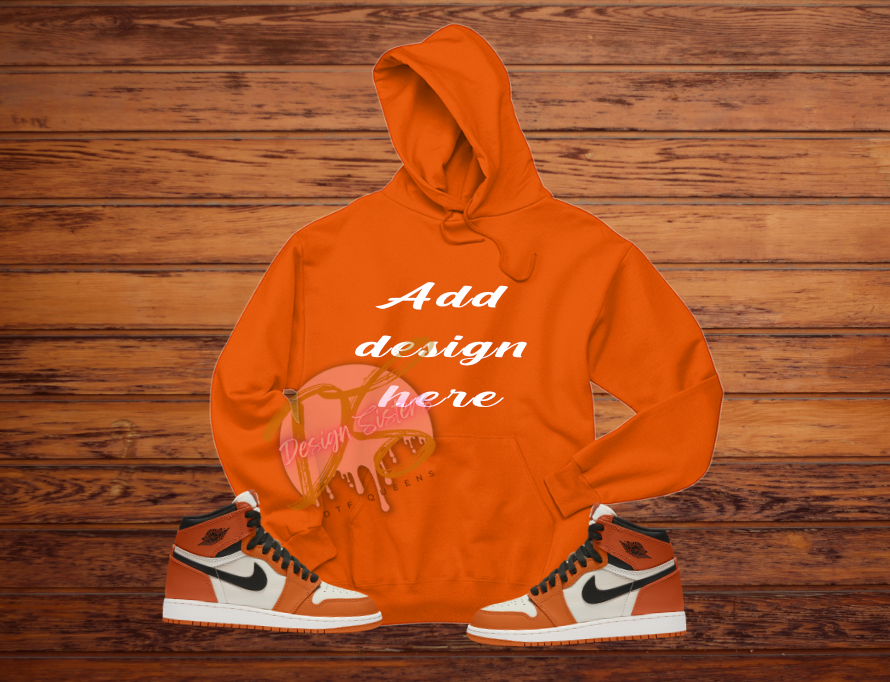 Orange Hoodie Gildan with 1's Starfish Mockup, PNG