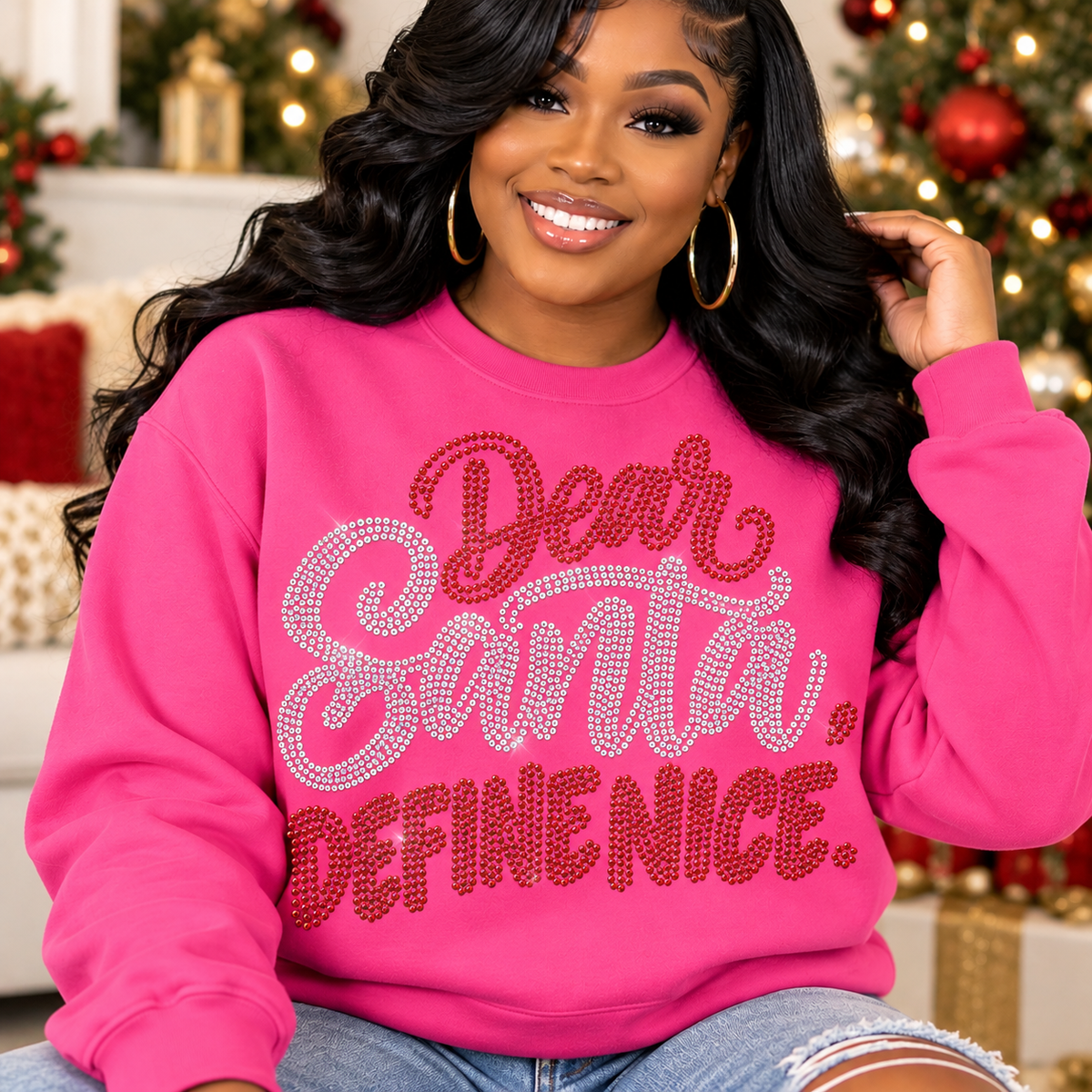 11 inch Dear Santa Define Nice  Spangle Transfer, Heat Transfer