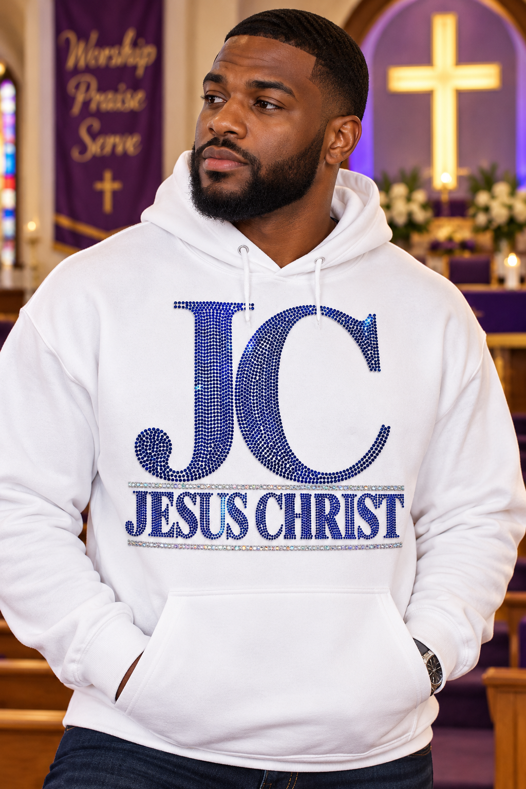 11 inch Jesus Christ Spangle Transfer, Heat Transfer