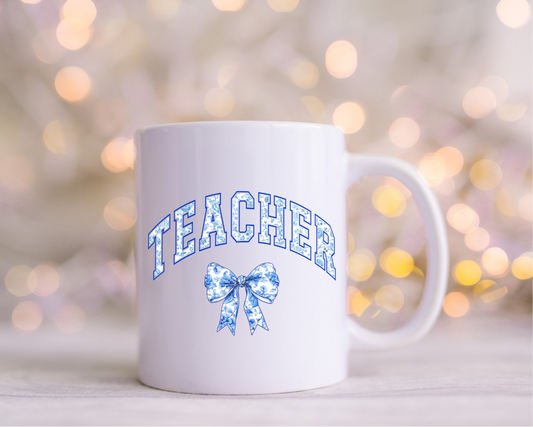 Teacher with Bow (blue & white) Uv Decals