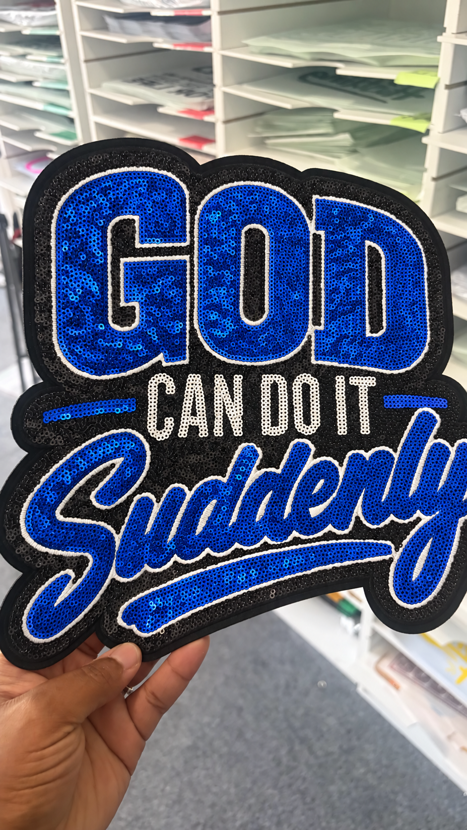Blue God Can Do It Suddenly Sequince Patch   | , Embroidered Patch