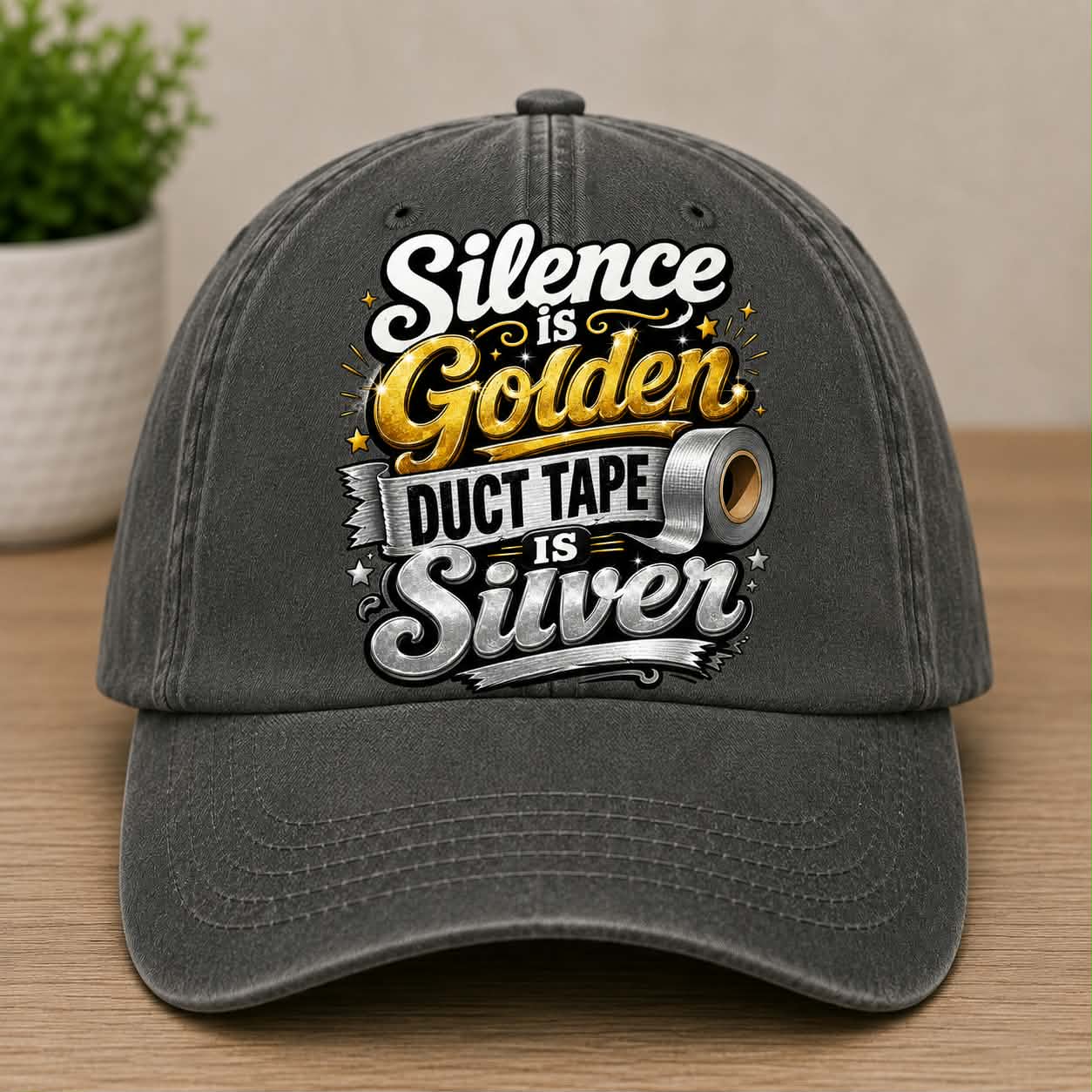 Silence is Golden Duct Tape is Silver Hat DTF Transfer
