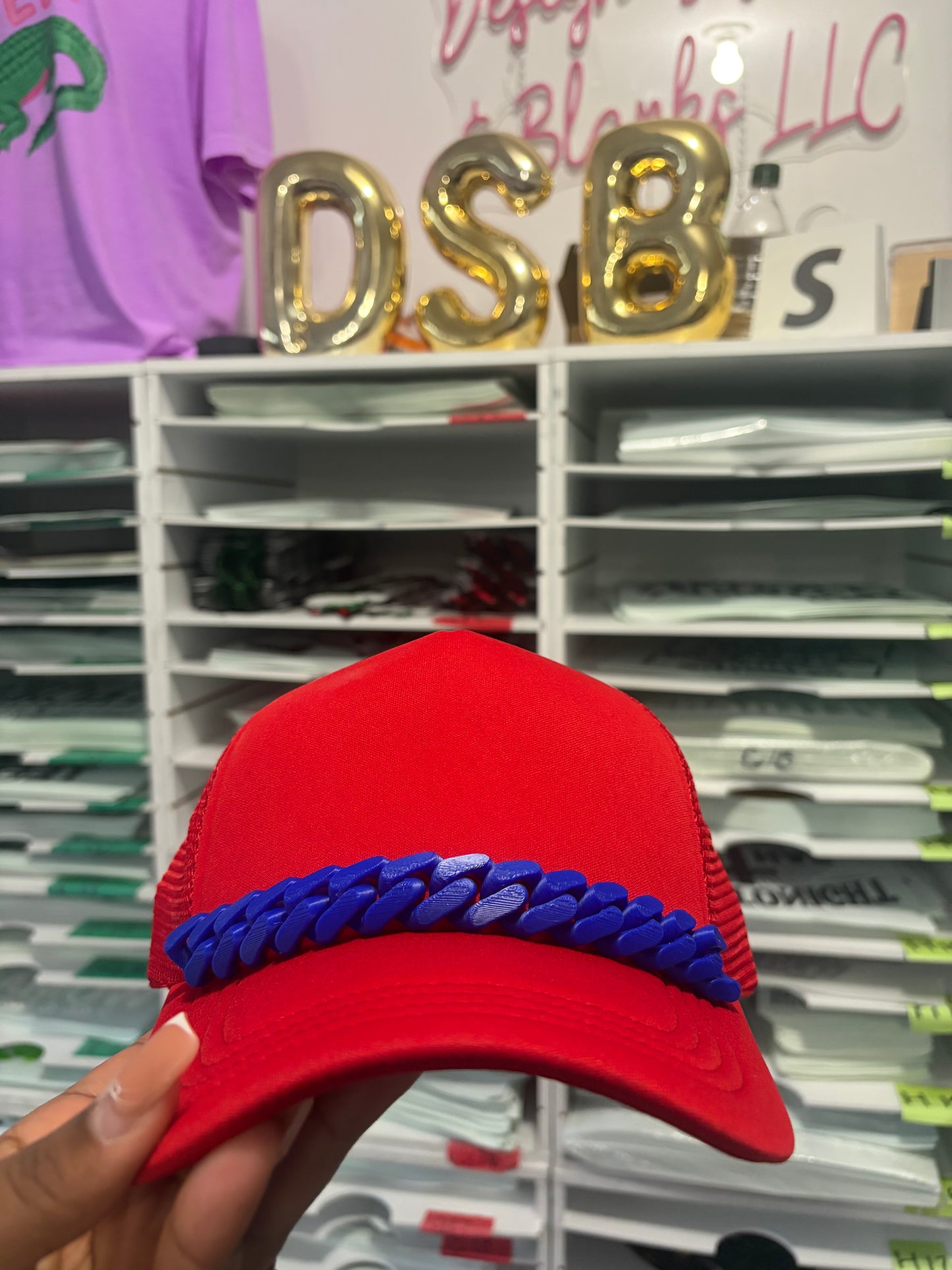 Blue Trucker Hat Chains, Junk Hat/ Junk Socks With Gold  Lobster Claw