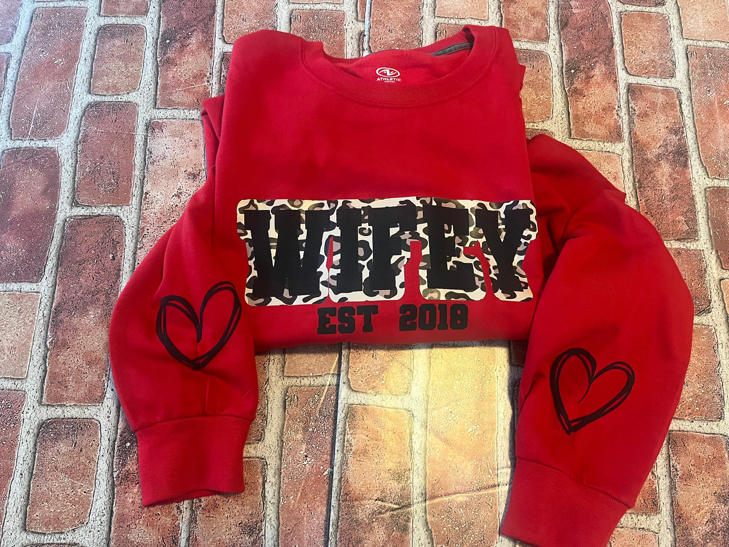 Wifey /Wife puffy with heart on sleeve Sweatshirt