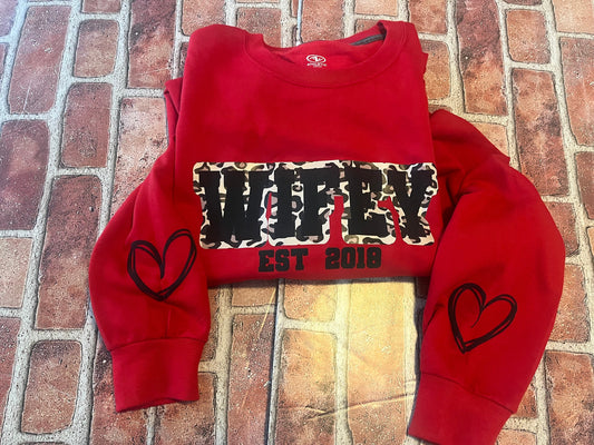 Wifey /Wife puffy with heart on sleeve Sweatshirt