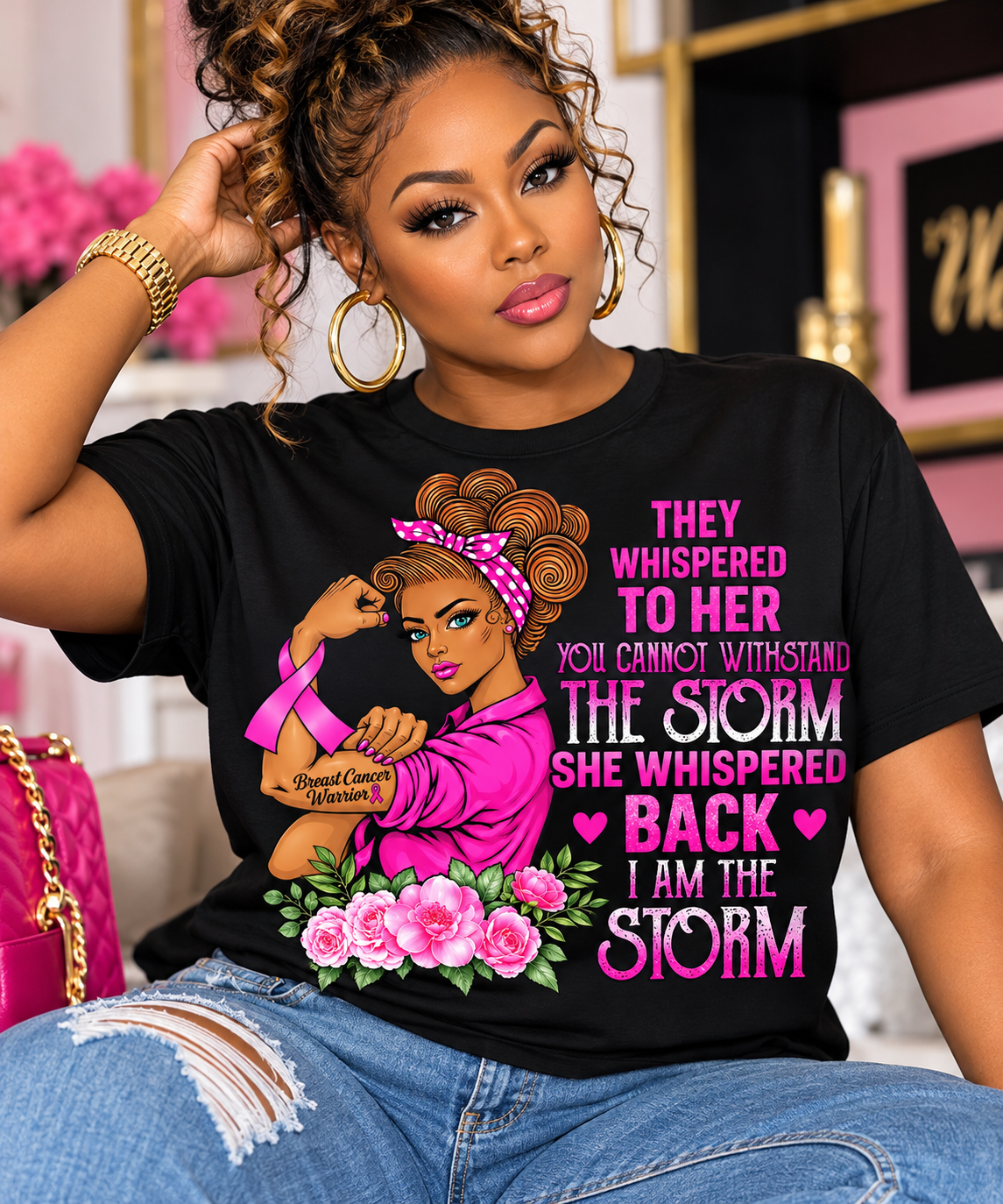 African America She Whisper Cancer Awareness  DTF Transfer
