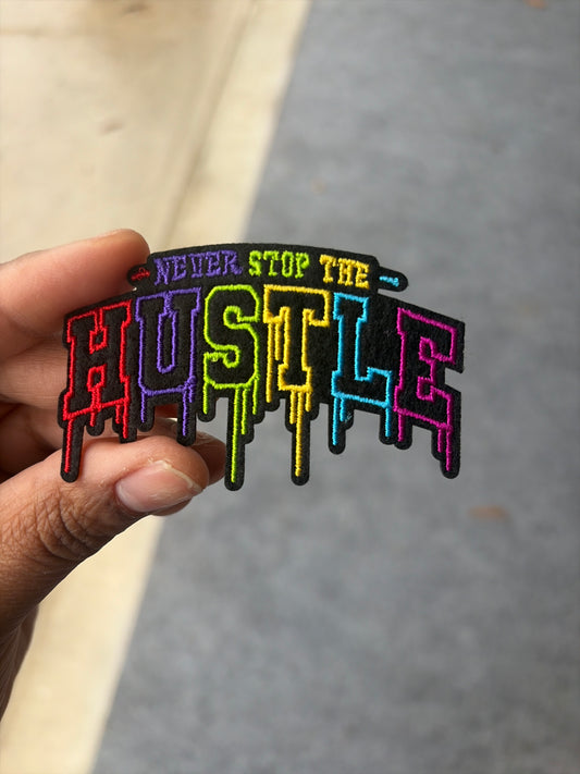Never Stop the Hustle Hat Patch  Custom Embroidered Hat Patches for Trucker Hats | Iron On