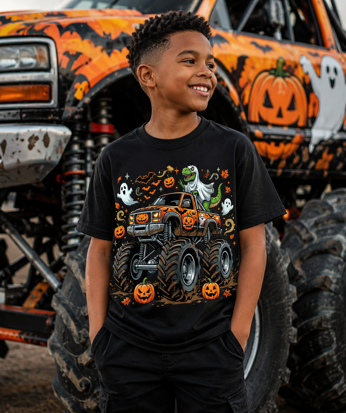 T-Rex Riding Monster Truck Halloween  DTF  Transfers