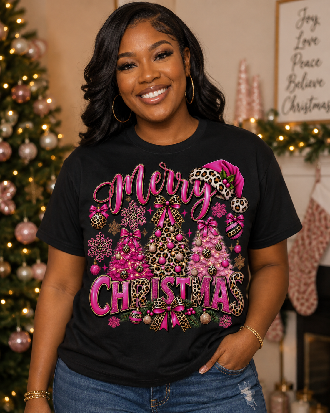 Pink Christmas DTF Transfer