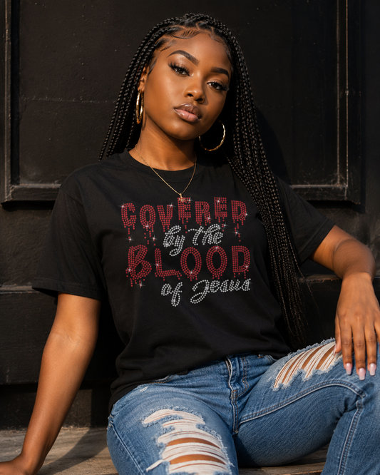 Covered by the Blood of Jesus Spangle Transfer, Heat Transfer
