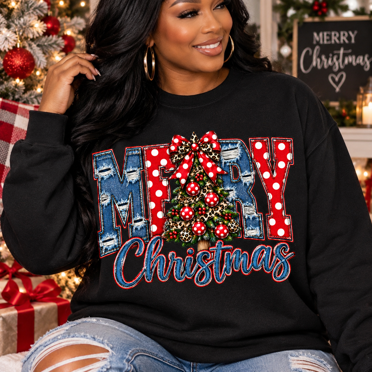 Denim Merry Christmas DTF Transfer