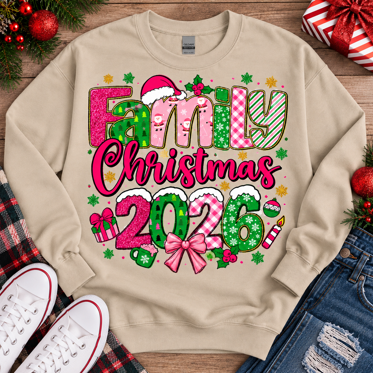 2026 Family Christmas Pink color Scheme  DTF Transfer