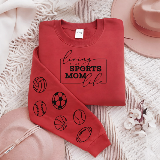 Living my Sports Mom Life with sports for sleeve  SCREEN PRINT