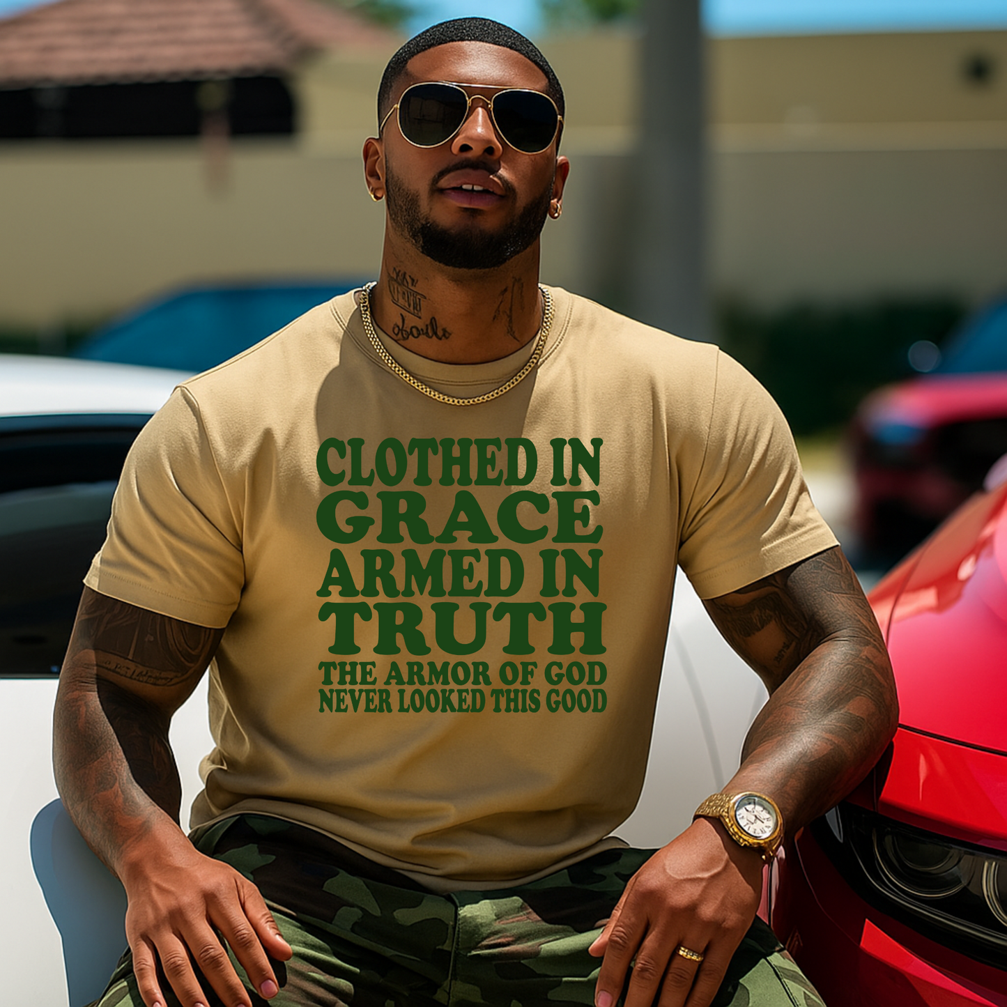Clothes in Grace armed in in Truth the armor of God never looed this good Screen Prints