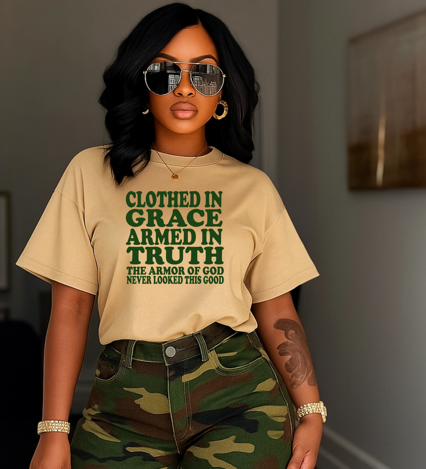Clothes in Grace armed in in Truth the armor of God never looed this good Screen Prints