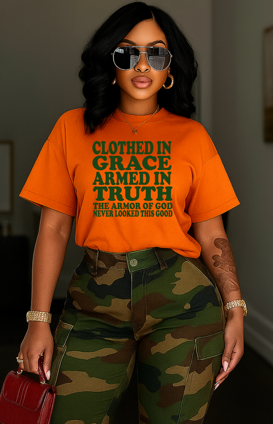 Clothes in Grace armed in in Truth the armor of God never looed this good Screen Prints