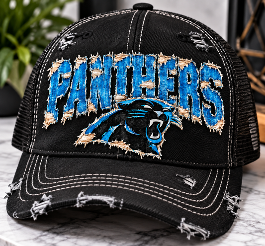 3 inch Distressed Denim NFL Hat Transfer Print Available in All Teams (All sizes Available)