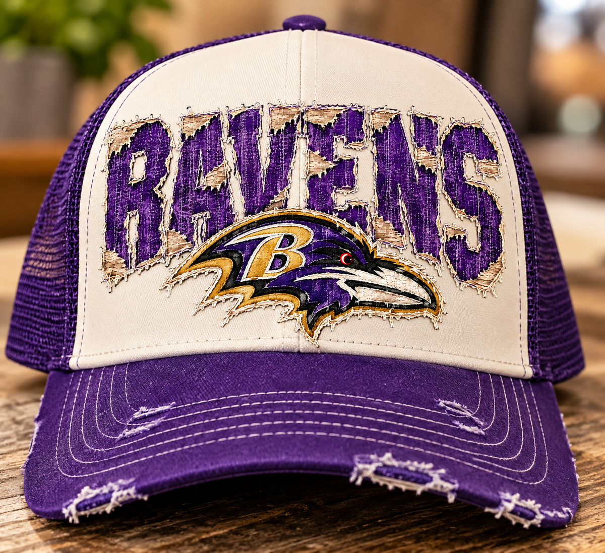 3 inch Distressed Denim NFL Hat Transfer Print Available in All Teams (All sizes Available)