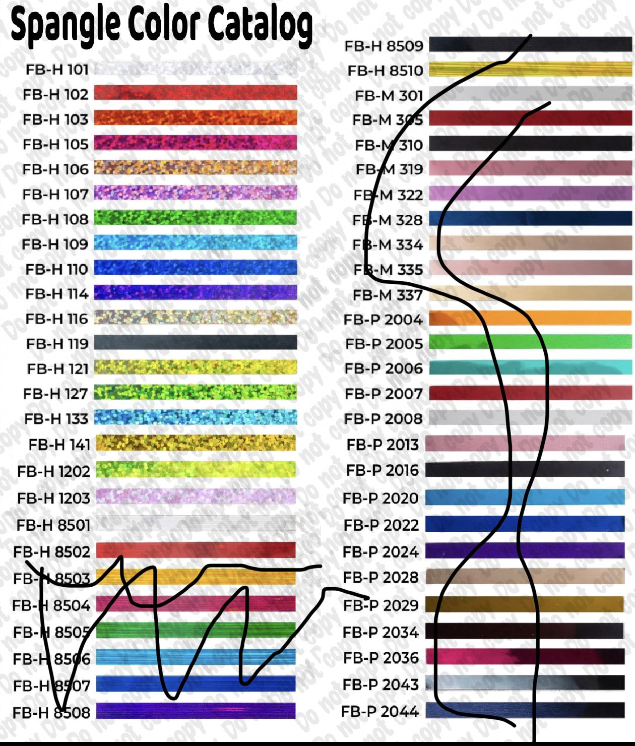 CUSTOM SPANGLE COLOR GUIDE — PLEASE READ