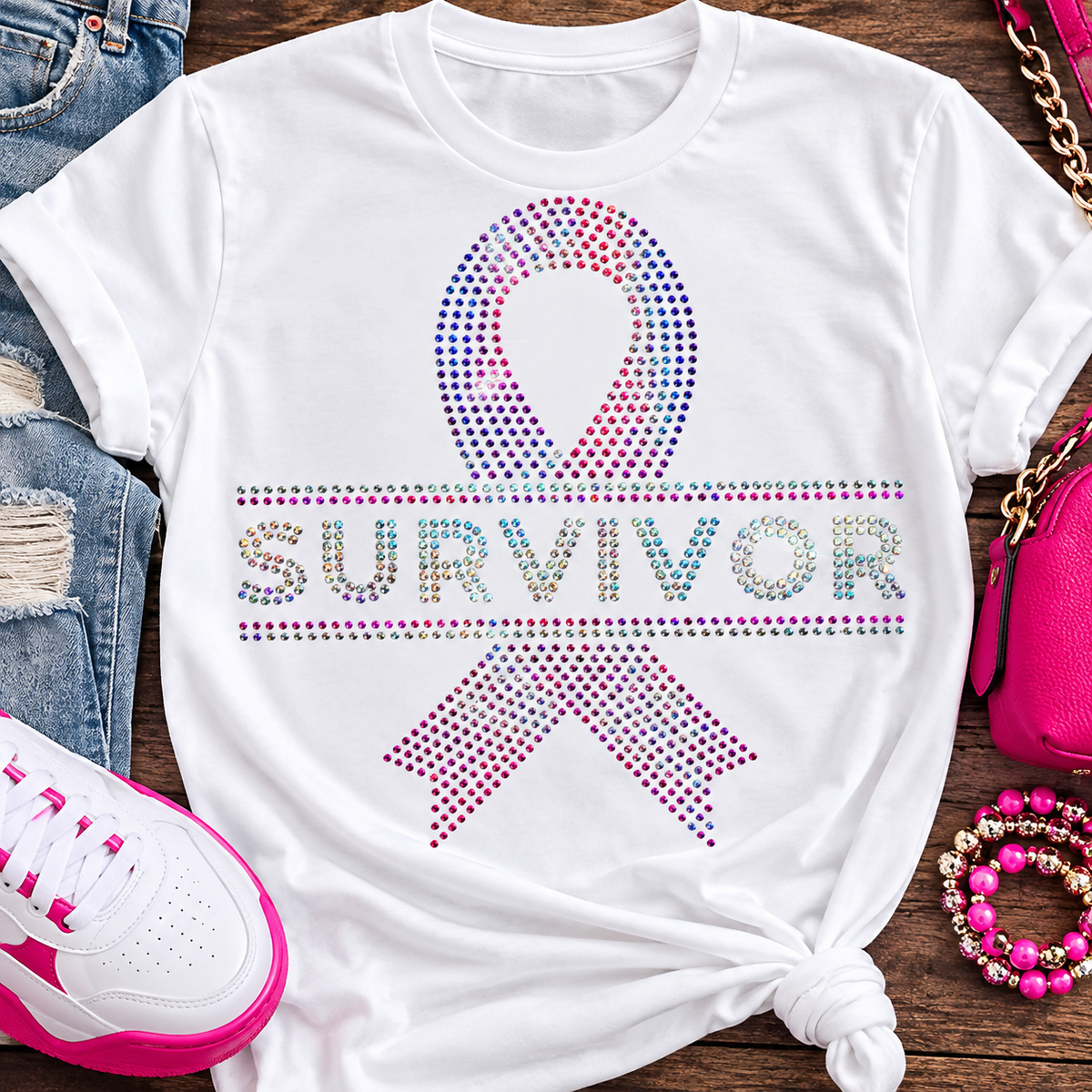 11 inch Survivor  Cancer Awareness Spangle Transfer, Heat Transfer