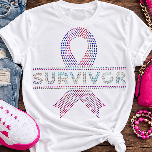 11 inch Survivor  Cancer Awareness Spangle Transfer, Heat Transfer