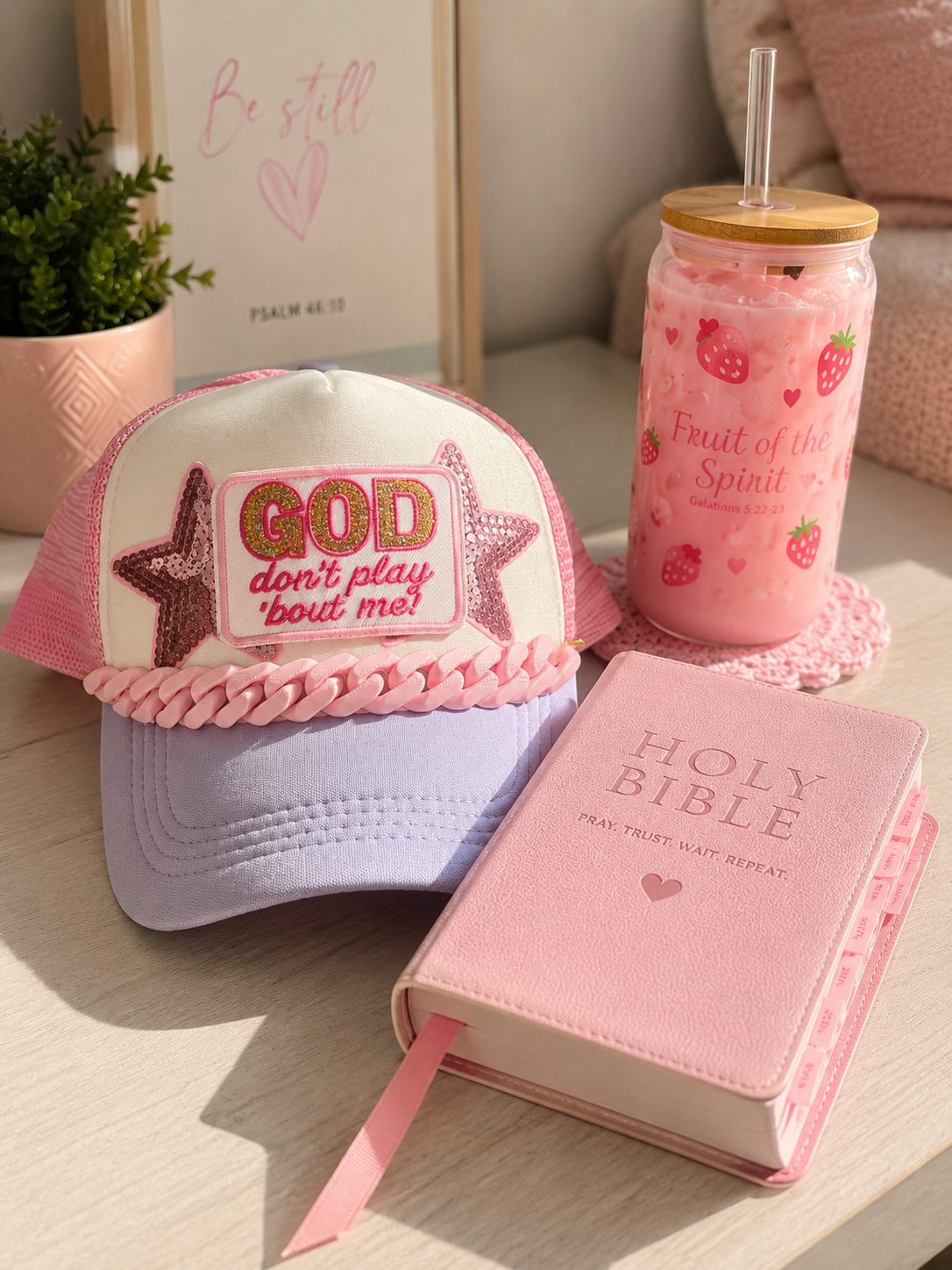 God Don’t play about me stars and Chain  Trucker Hat