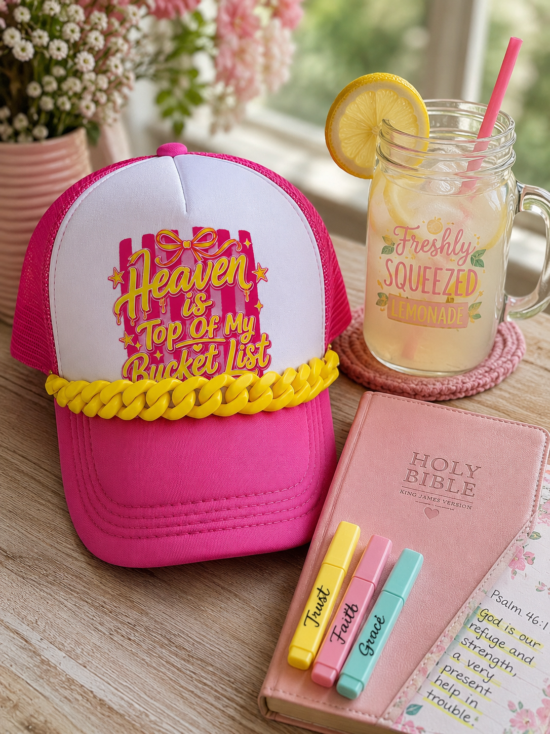 Heaven is Top of my Bucket List  Trucker Hat with Chain
